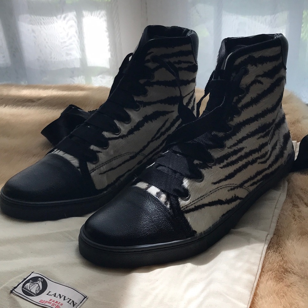 Lanvin leather zebra print sneakers - 39 EU